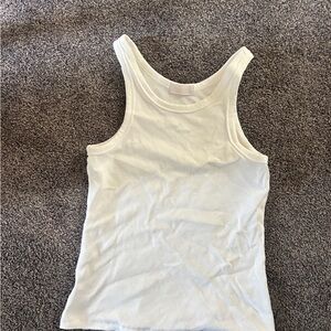 Nuuds Womens Tank Top White High Neck Ribbed Knit Seamless Fitted Basic Small